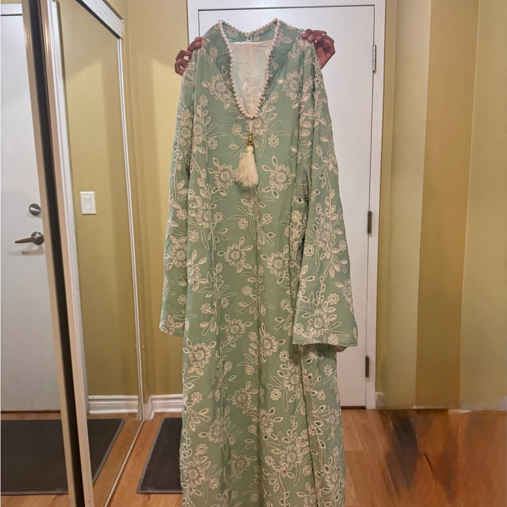 Green Floral Long Abaya Dress